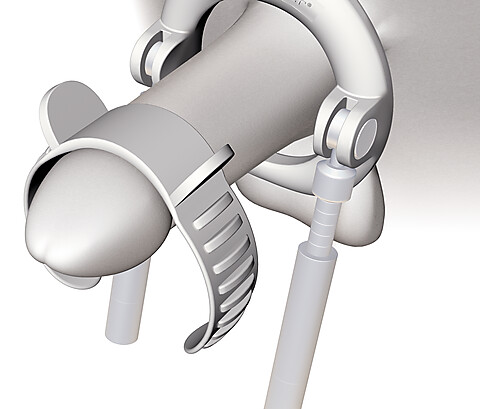 Ana halkanın penis üzerine geçirildiği ve tutma kayışlarının yerleştirildiğini gösteren şekil